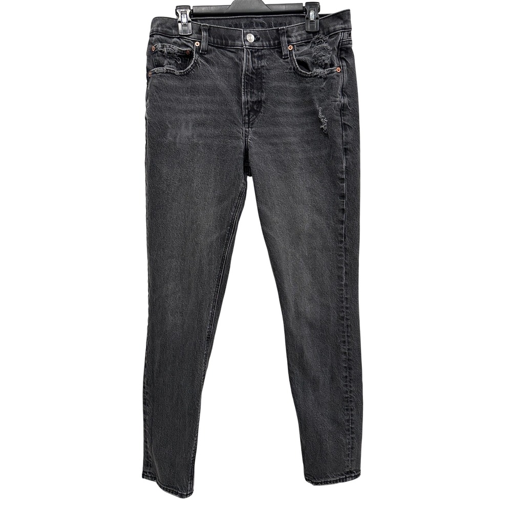 American Eagle 90s Skinny Jeans Womens 12 Long Washed Black Distressed Denim